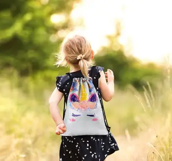 

1p Unicorn Painting Drawstring Bag Cut Sequins Back Magic Reversible Shoulder Bag Casual Party Kids Cartoon Storage Backpacks