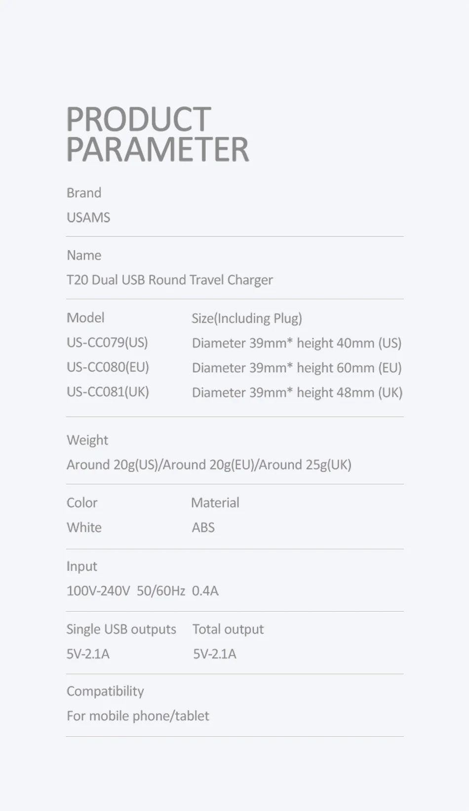 USAMS EU/UK/US зарядное устройство для мобильного телефона для iPhone samsung Mini 2.1A 2 usb порта настенное зарядное устройство для iOS Android адаптер для путешествий