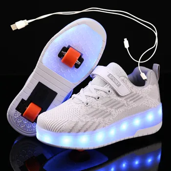 

Children One Two Wheels Luminous Glowing Sneakers White Red Led Light Roller Skate Shoes Kids Led Shoes Boys Girls USB Charging