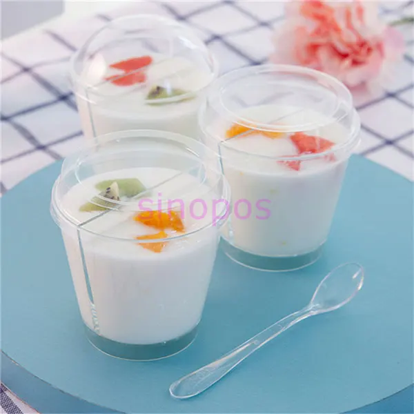 9pcs Transparent plastic sectioned mousse cup, 2 section divided pudding holder, 180ml clear 2-apartments juice cups,SP01