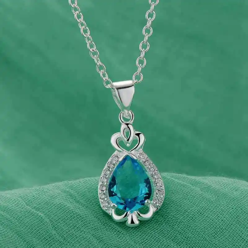 Bague Ringen, простое серебро 925, ювелирное изделие в форме капли воды, драгоценные камни, ожерелье для женщин, подвеска в форме сердца, аквамарин, изумруд