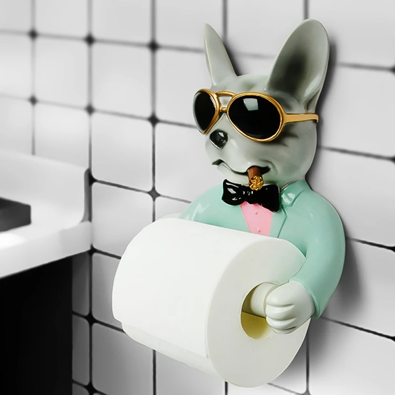 

Gray Dog Toilet Paper Holder Toilet Hygiene Resin Tray Free Punch Hand Tissue Box Household Paper Towel Holder Reel Spool Device