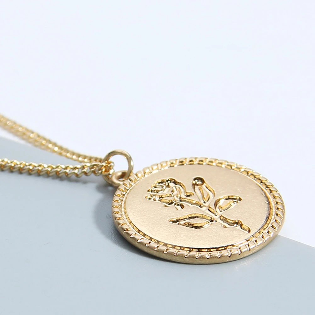 Ожерелье в стиле ретро с круглой подвеской в виде Розы, женское тонкое Очаровательное ожерелье-цепочка из сплава, ожерелье, ювелирные изделия в подарок, ожерелье