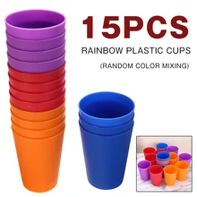 15pcs Plastic Cups Colorful Water Cup Party Supplies Drinking Cup Reusable Home Beverages Milk Tool Tableware Accessories