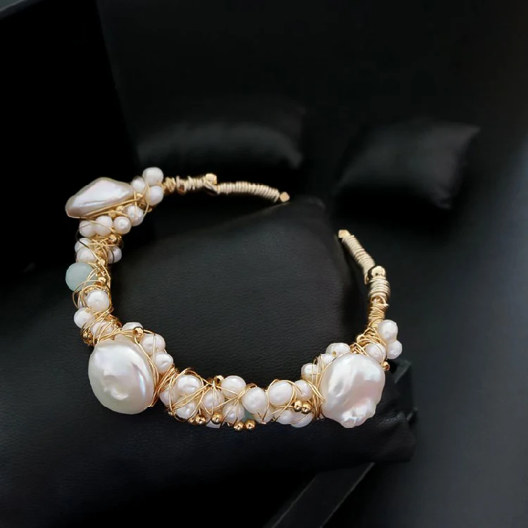 

Pearl Bracelet Baroque Natural Pearl Bracelets White Pearl Open Bracelet For Women Girl Gift Handmade Fine Jewelry Wedding