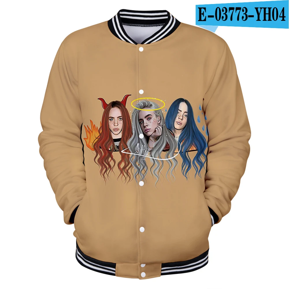 3D Осенняя мода для девочек 3D бейсбольная куртка billie eilish Женская/мужская бейсбольная форма хип-хоп Harajuku однобортная спортивная одежда - Цвет: 3D