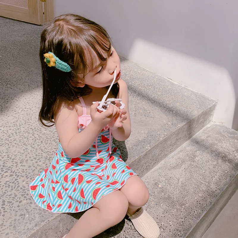 

2019 New Style Korean-style Girls Cute One-piece Swimming Suit Sweet Bow One Piece Children Swimming Suit