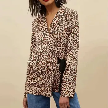 

Outerwear & Coats Jackets Fashion Women Lapel Leopard Print Side Waist Bow Frenulum Shirt Coats And Jackets Women 2018sep28