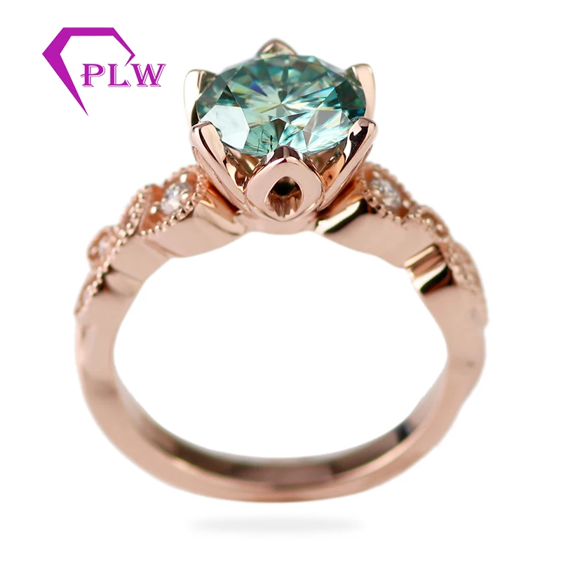 Зеленый Moissanite 1,5 Ct античный тонкий 10K белое золото более обручальное кольцо женские подарки сувениры