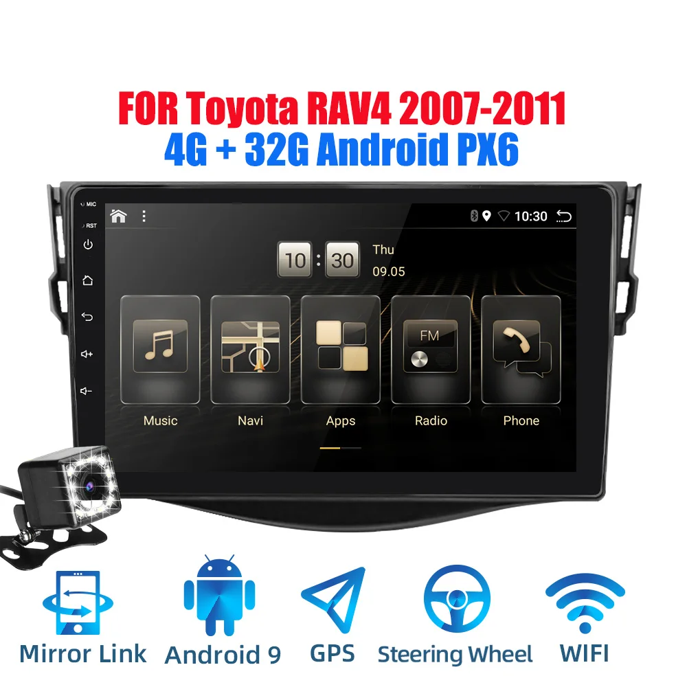 2din Android 9,0 Ouad Core PX6 Автомагнитола стерео для Toyota RAV4 2007-2011 gps Navi Аудио Видео плеер Wifi BT RDS - Цвет: Android PX6 CAM