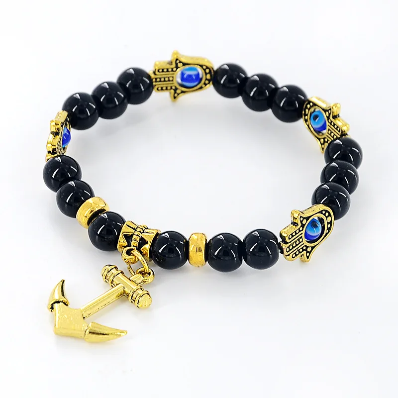 

iMaySon Vintage Bohemia Style New Black Buddha Beads Buddha's-hand Alloy Bracelets Pendants Anchor Chain Men Women Brace Lace