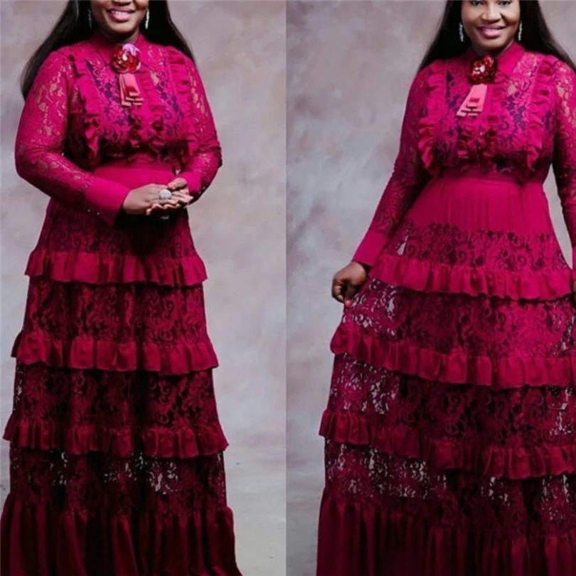 

Big size New style classic African women's Dashiki fashion Lace fungus edge stitching long dress size L XL XXL XXXL