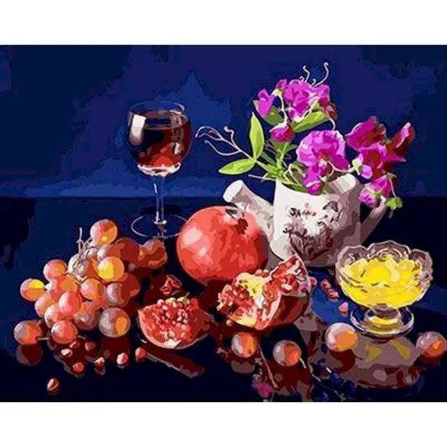 Adult Coloring By Numbers Flowers DIY Unframe Decor For Home Oil Painting By Numbers Fruit Acrylic Paint Handpainted Adult Gift 992814