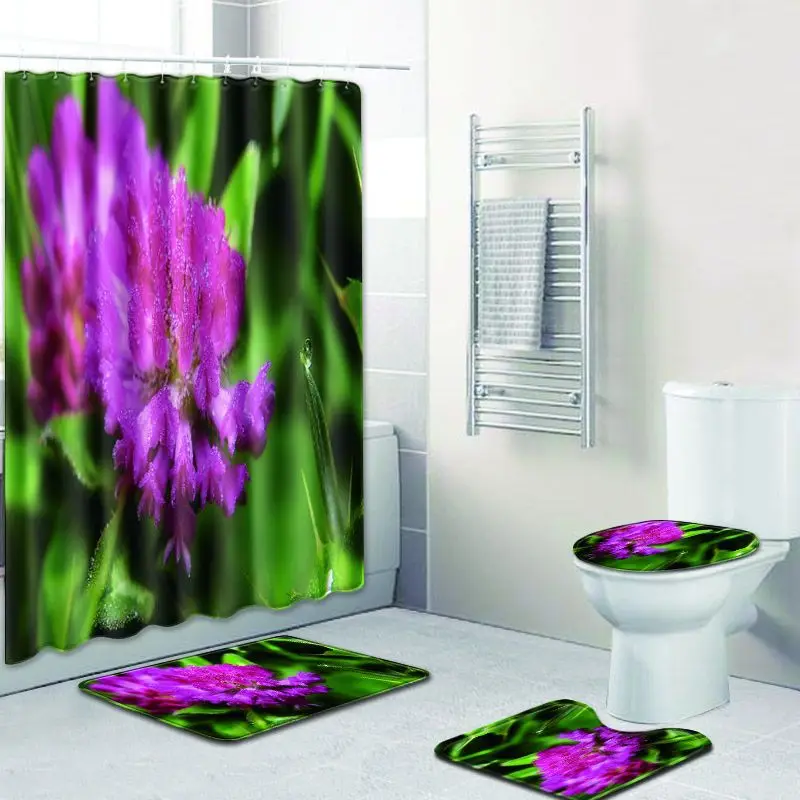 

Countryside Flower Pattern Waterproof Polyester Fabric Washable Modern Bath Curtain Screen Toilet Seat Cover Anti-slip Bath Mat
