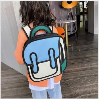 

Fashion Cute Student Bags Children Backpack 3D Jump Style 2D Drawing Cartoon Back Bag Comic Unisex Knapsack Bolos