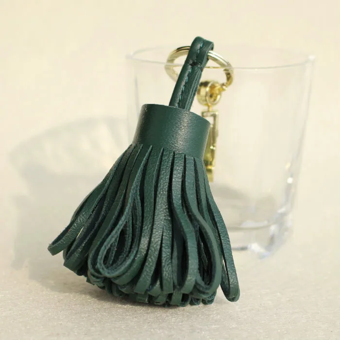 B GOLD DARK GREEN Известный бренд класса люкс из натуральной овчины настоящий кожаный брелок с кисточкой для ключей автомобиля брелок для ключей женская сумка Шарм Подвеска для девочек - Цвет: B GOLD DARK GREEN