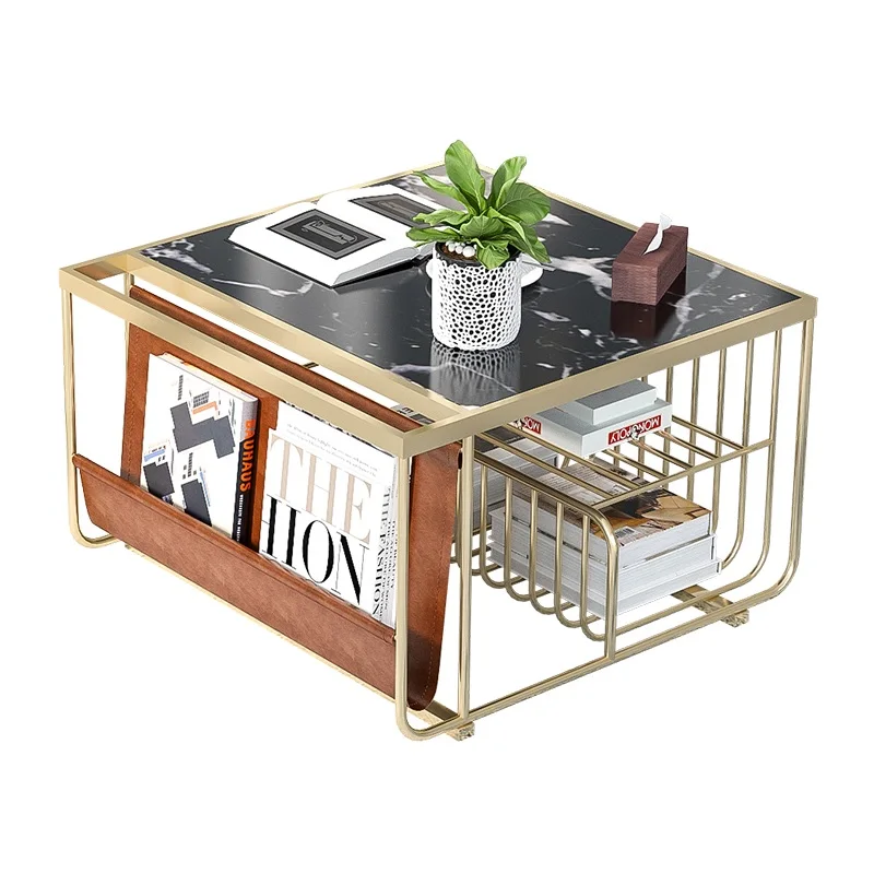 

30pcs PACK, 50cm High Gilded Metal Side Table with Black or White Marble Top / Cube Coffee Table with Magazine Storage