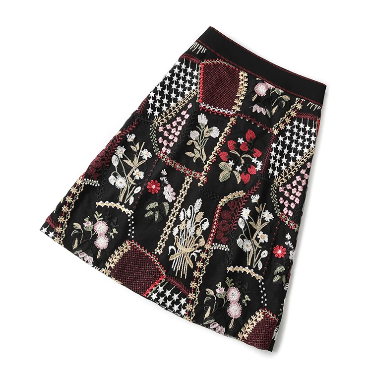 TEELYNN mini skirt for women black Floral Embroidered both sides summer skirts gypsy skirt boho A-line short female skirts Falda