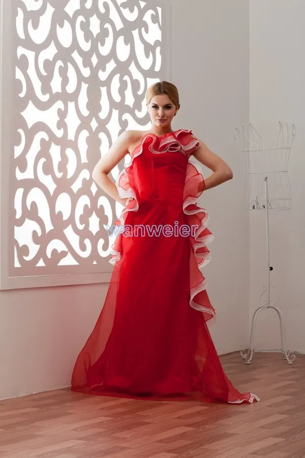 

free shipping bridal gowns long dress 2013 new design hot sale custom size/color chinese red one shoulder Bridesmaid Dresses