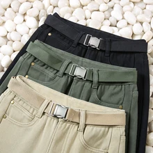 Модные женские свободные шаровары, джинсы, штаны для мальчиков, хлопковые брюки для улицы, женские джинсовые штаны с поясом, новинка, WJ116