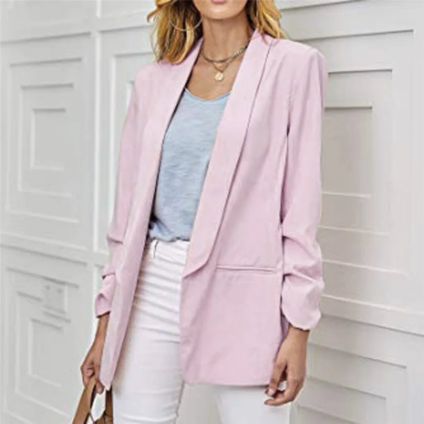 

Autumn Coat Women Plus Size Long Sleeve No Button Elegant Blazer Ruched Long Sleeve Open Front Office Cardigan Winter Coat Y8