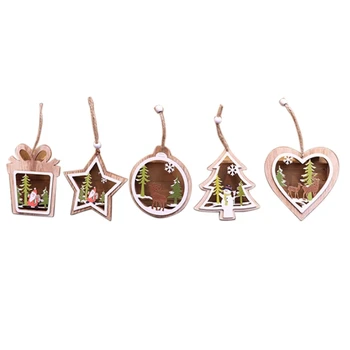 

Christmas Decoration, Christmas Ornaments, Carved Wooden Christmas Tree Window Pendant, Pentagram, 5Pcs