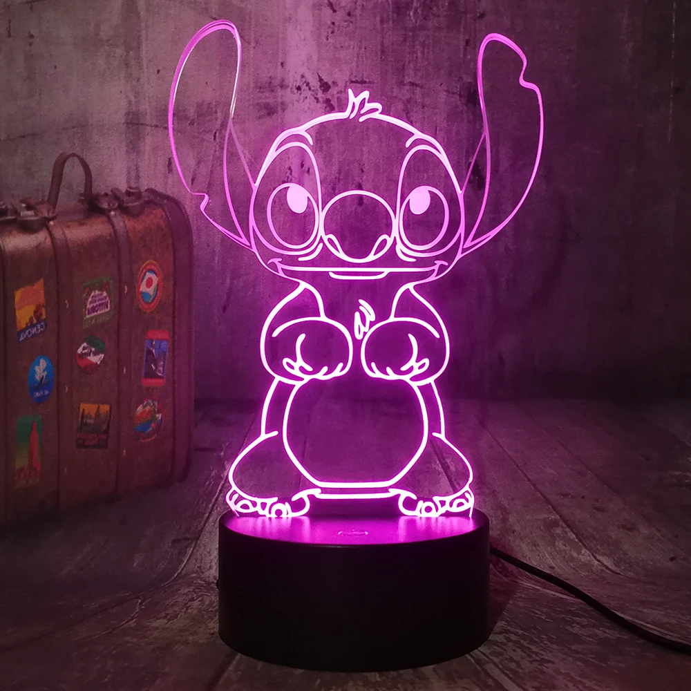  New Cartoon Cute Stitch 3D LED Night Light 7 Color Change Baby Sleep Table Lamp Home Decor Holiday  - 32953337941