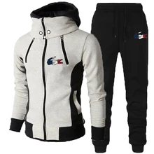 2021 Winter New Arrival Men's Double Zipper Jackets and Jogger Pants High Quality Thickening Warm Hooded Longsleeve Outfits
