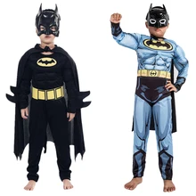 Trajes de Batman musculosos para niños con máscara capa personaje de película superhéroe Cosplay mascarada de Halloween noche Superman rol Pl