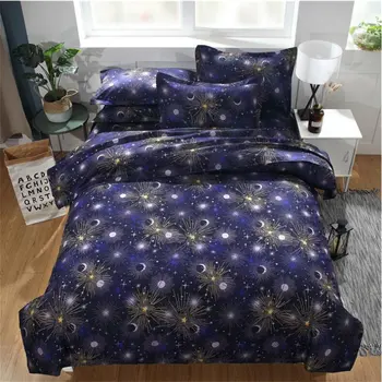 

Bedding set King size Whilt Stars Pug Duvet Cover Starry sky Queen Blue cama de casal Single Pillocase Kids nebula XHS0089