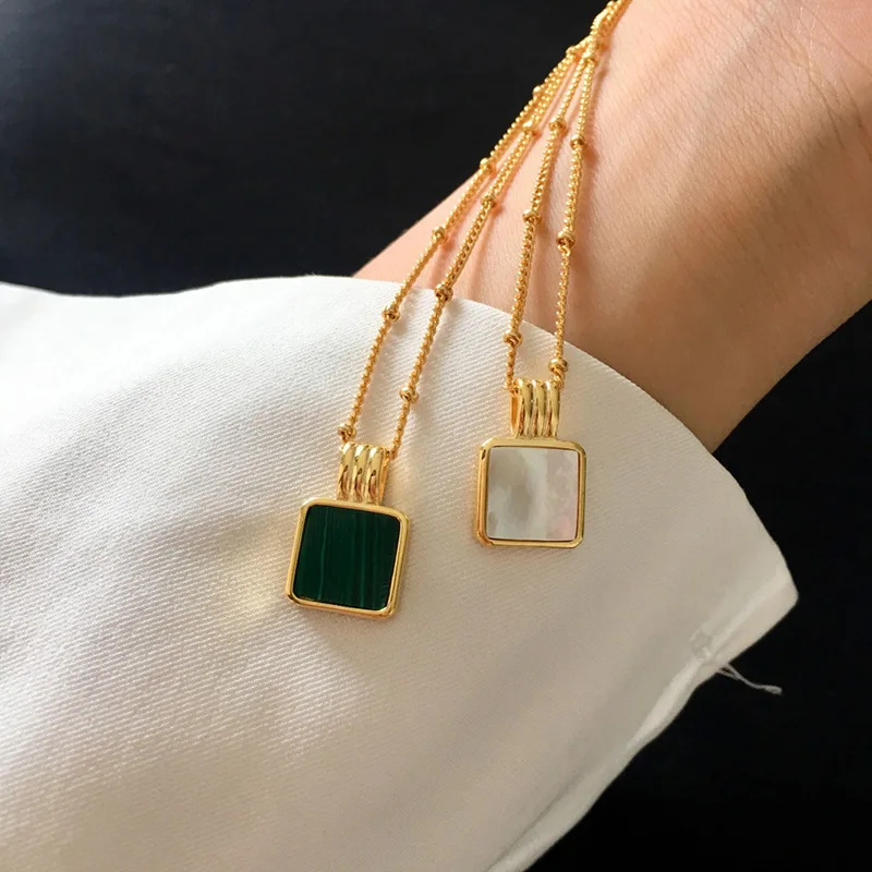 OL модное милое квадратное ожерелье с подвеской, заводное белое зеленое Оригинальное малахитовое очаровательное золотое ожерелье, цепочка для ключицы для женщин
