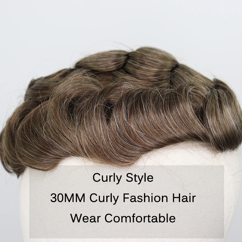 YY Парики мужские Toupee 8x10 Тонкий ПУ коричневый микс серый 6 дюймов Тонкая кожа