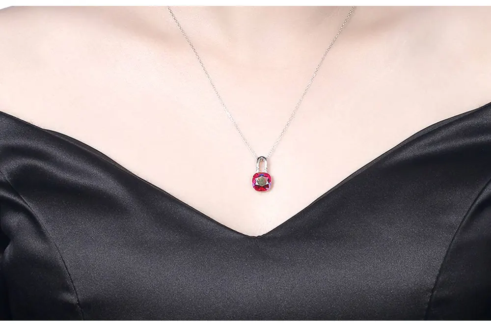 UMCHO Solid 925 Sterling Silver Crystal Lock Shape Pendants Necklace For Women Girl Wedding Engagement Party Simple Fine Jewelry (5)