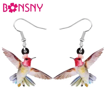 

Bonsny Acrylic Charm Hummingbird Earrings Print Lovely Bird Animal Dangle Drop Jewelry For Women Girls Trendy Gift Accessories