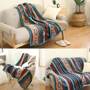 

Winter Double Layer Flannel Faux Fleece Bohemian Colorful Stripes Throw Blanket