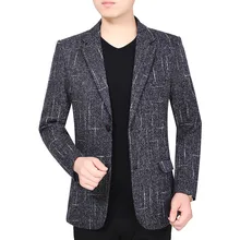 Мужской костюм блейзеры весна-осень мужской деловой офисный Повседневный Блейзер серый хаки мужской Клетчатый Тонкий деловой блейзер