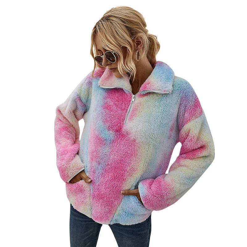 

Women Fleece Hoodie Stand Collar Autumn Winter Ladies Fashion Casual Pullovers Zipper Warm Pocket Hooded Jacket