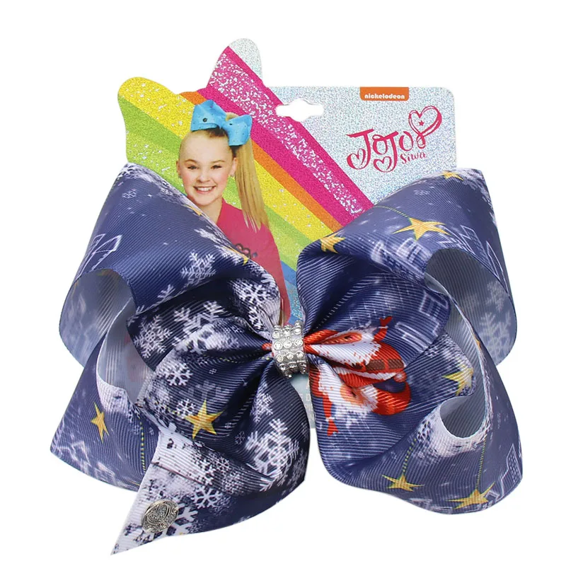 7" Christmas Jojo Siwa Hair Clip for Hair Cute Print Ribbon Hair Bows Rhinestone JOJO BOWS Children Kids Xmas Hair Accessories - Цвет: 5