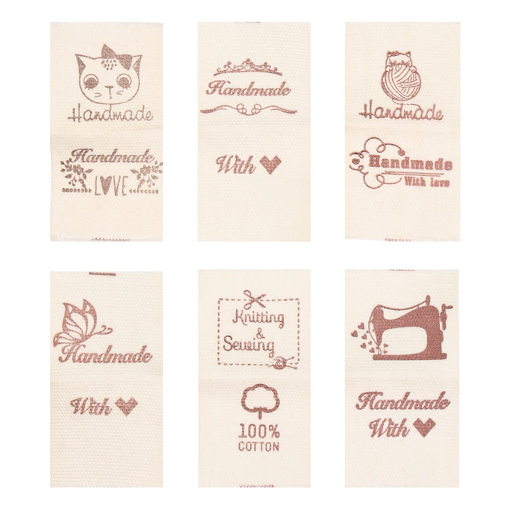 Description Picture 6 of item50PCS Handmade With Love Cloth Garment Labels Cartoon Cat Woven Knitted Supplies Heart Pattern Clothing Tags Sewing Accessories