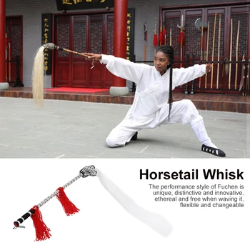 

2019 Wudang Tai Chi Whisk High Grade Real Horsetail Wood Handle Taoism FUCHEN Horse Tail