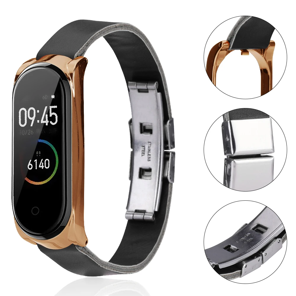 Hangrui для Xiaomi Mi Band 4 браслет модный ретро кожаный браслет для Xiaomi Mi Band 4 3 Band 4 металлический каркас ремешок для часов