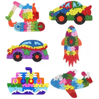 

Wooden Transportation Vehicle Puzzle Blocks Kids Kindergarten Assemble Jigsaw Learning Educational Toys Gifts