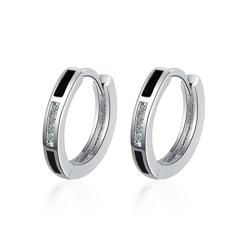 Women's New Fashion Black Epoxy Hoop Earrings Shiny Micro Crystal