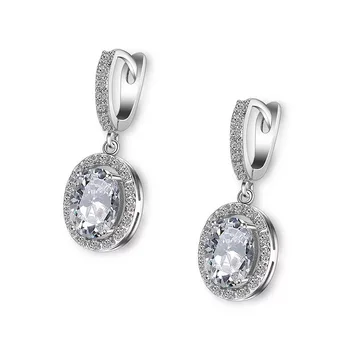 

T993 Classical 925 Sterling Silver Round 5A NSCD Stone Drop Earrings Jewelry Earrings For women Center Stone 2carat