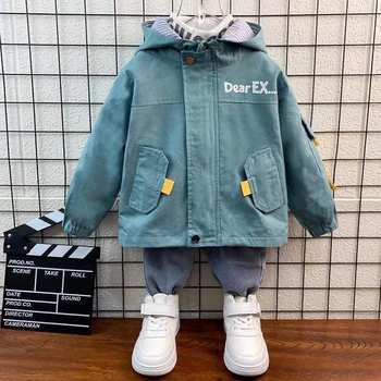 New Boys Hooded Long Sleeve Coats 0-9 Years Old Spring and Autumn Baby Kids Jackets Letter Casual Children's Clothes for Boy 1
