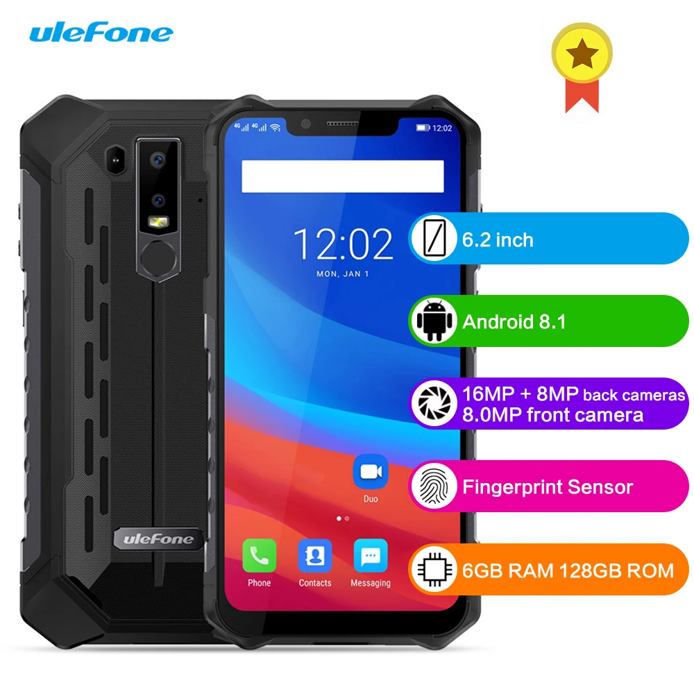 Оригинальный Ulefone Броня 6 4G смартфон 6,2 дюймов Android 8,1 Octa Core 6 ГБ Оперативная память 128 Гб Встроенная память отпечатков пальцев Сенсор 5000 мА/ч