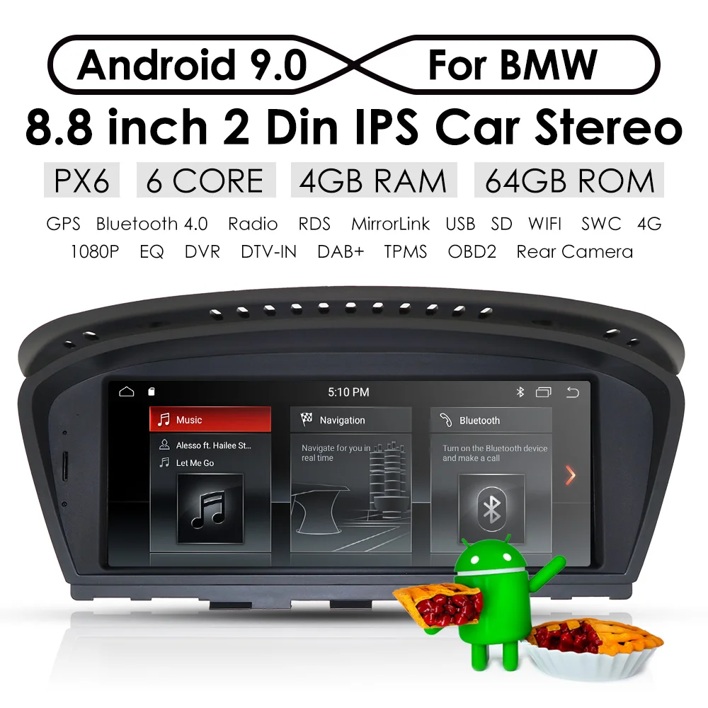 Cheap PX6 6cores android9.0 IPS car gps nodvd multimedia player for BMW 5 Series E60 E61 6 Series E63 E64 3 Series E90 E91 E92 CCC CAM 1