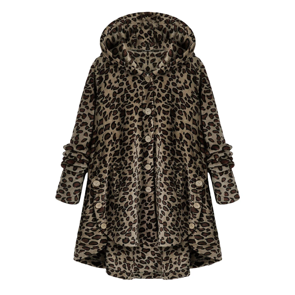 Joineles/Осенняя Женская куртка с плюшевым мишкой; большие размеры 5XL; женская куртка с капюшоном из искусственной овечьей шерсти; модные флисовые пальто с леопардовым принтом; верхняя одежда