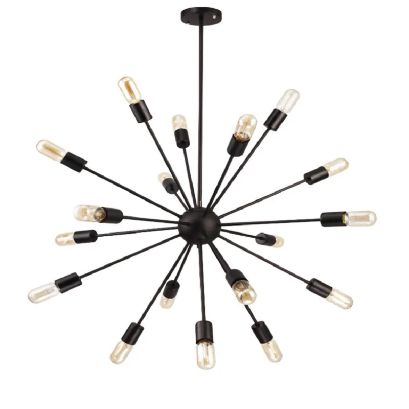 

Modern Vintage Industrial Black Iron Droplight Hotel Living Room Dining Room Bedroom Business Office Creative Chandelier