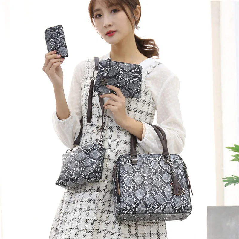 

2019 Winter New Style Europe And America Style PU Handbag Geometric Pattern Different Size Bags Printed Snakeskin Print Handbag